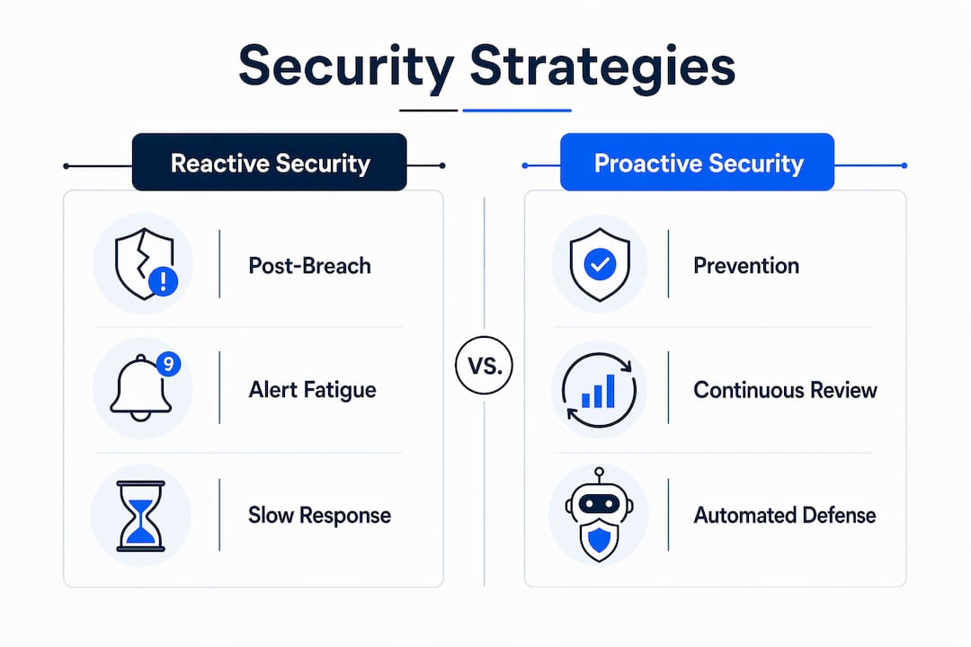 Infographic comparing reactive and proactive security strategies