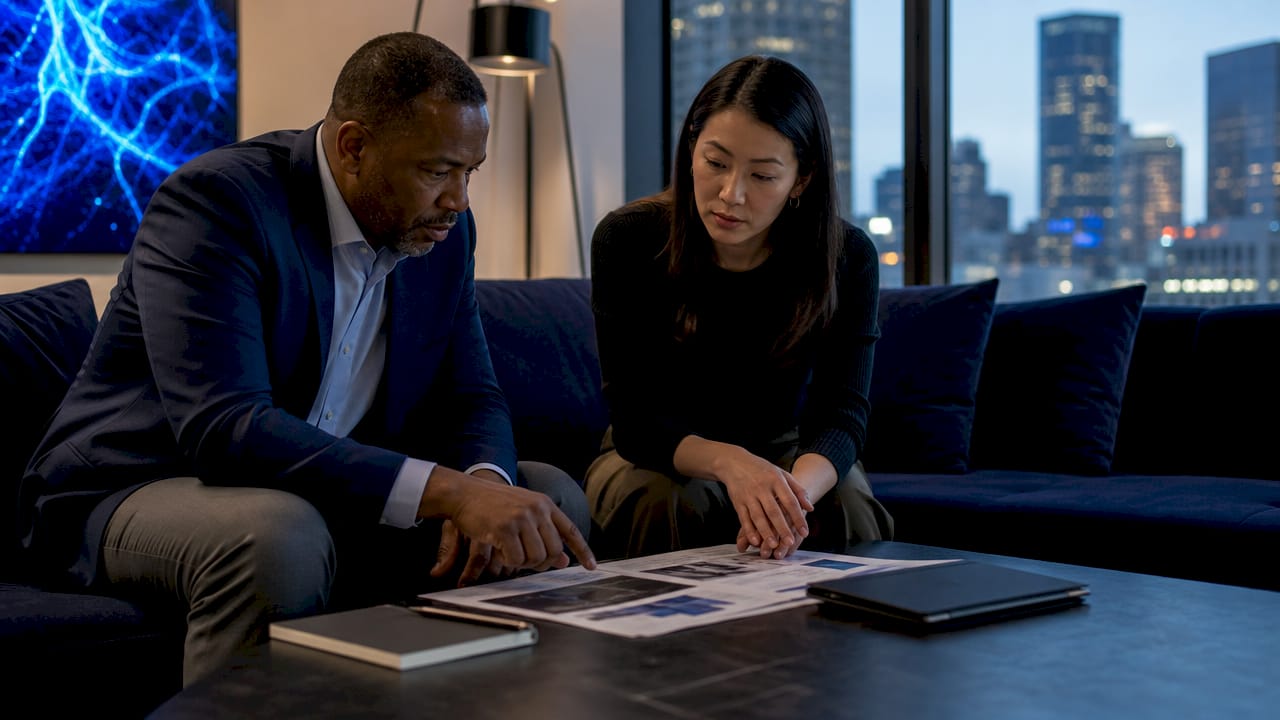 Two cybersecurity experts discussing evolving threats