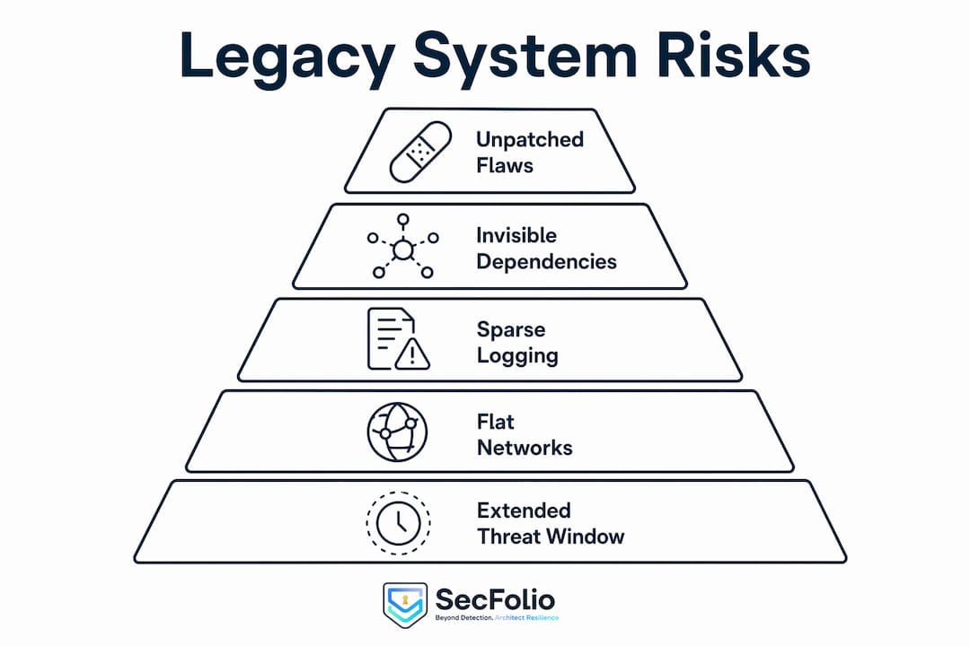 Infographic displaying hierarchy of legacy system vulnerabilities