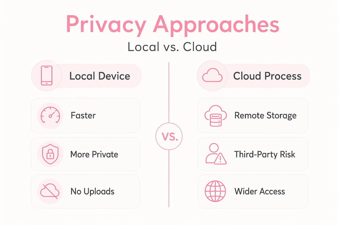 Infographic comparing skin app privacy approaches