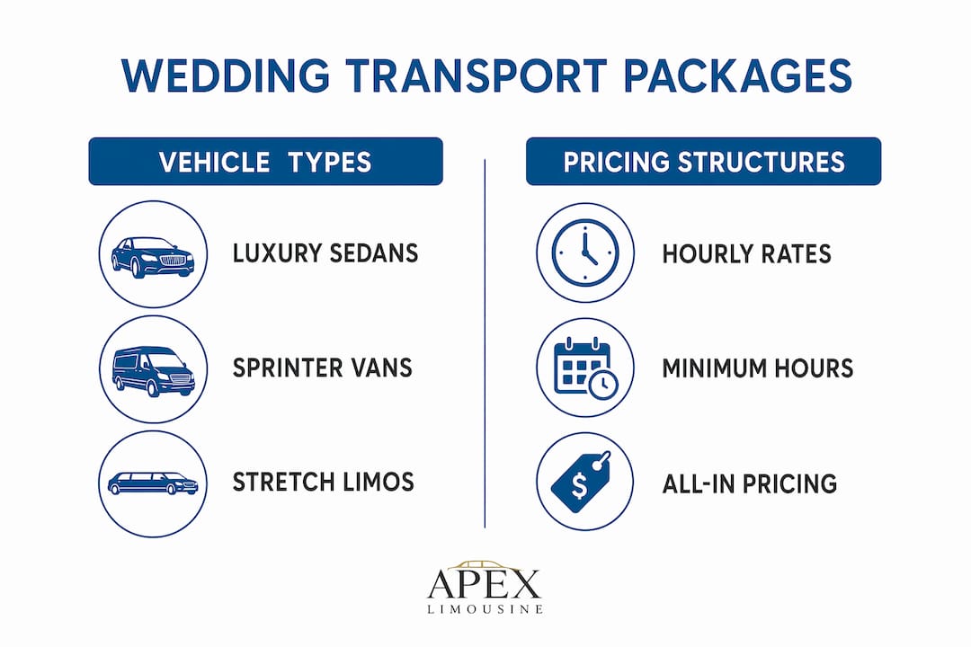 Infographic comparing wedding transport vehicle types and pricing