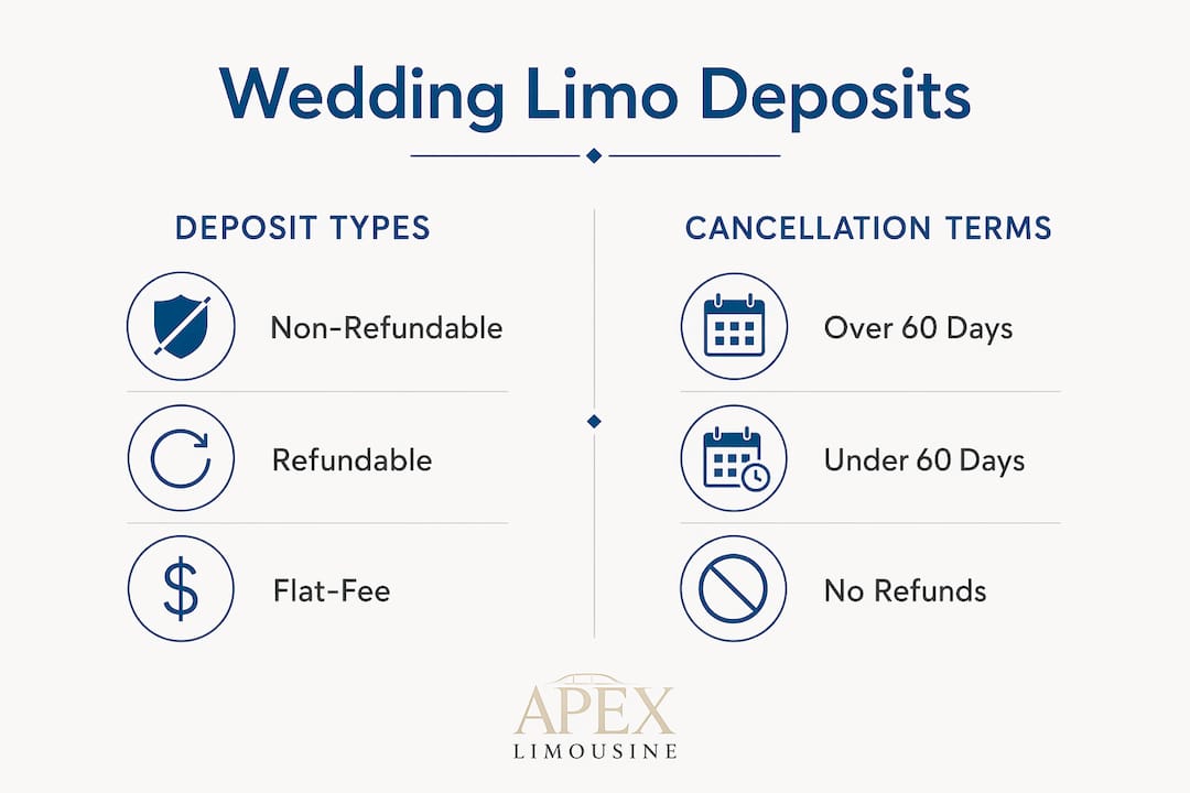 Infographic comparing limo deposit types and cancellation terms