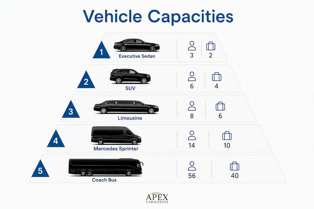 Infographic showing different executive vehicle categories and capacities