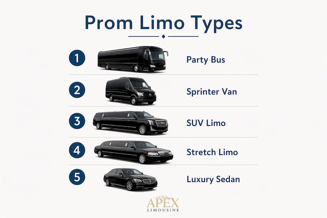 Hierarchical infographic of prom limousine types by size