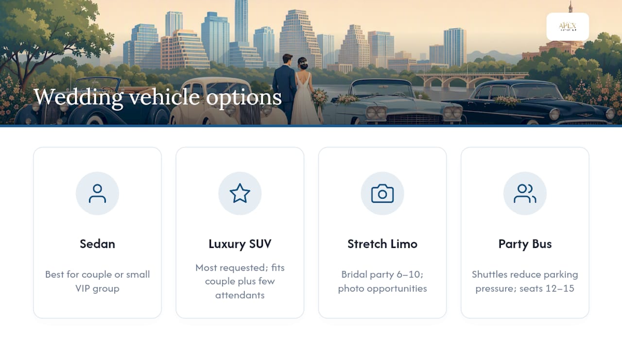 Comparison chart of wedding vehicle types and features