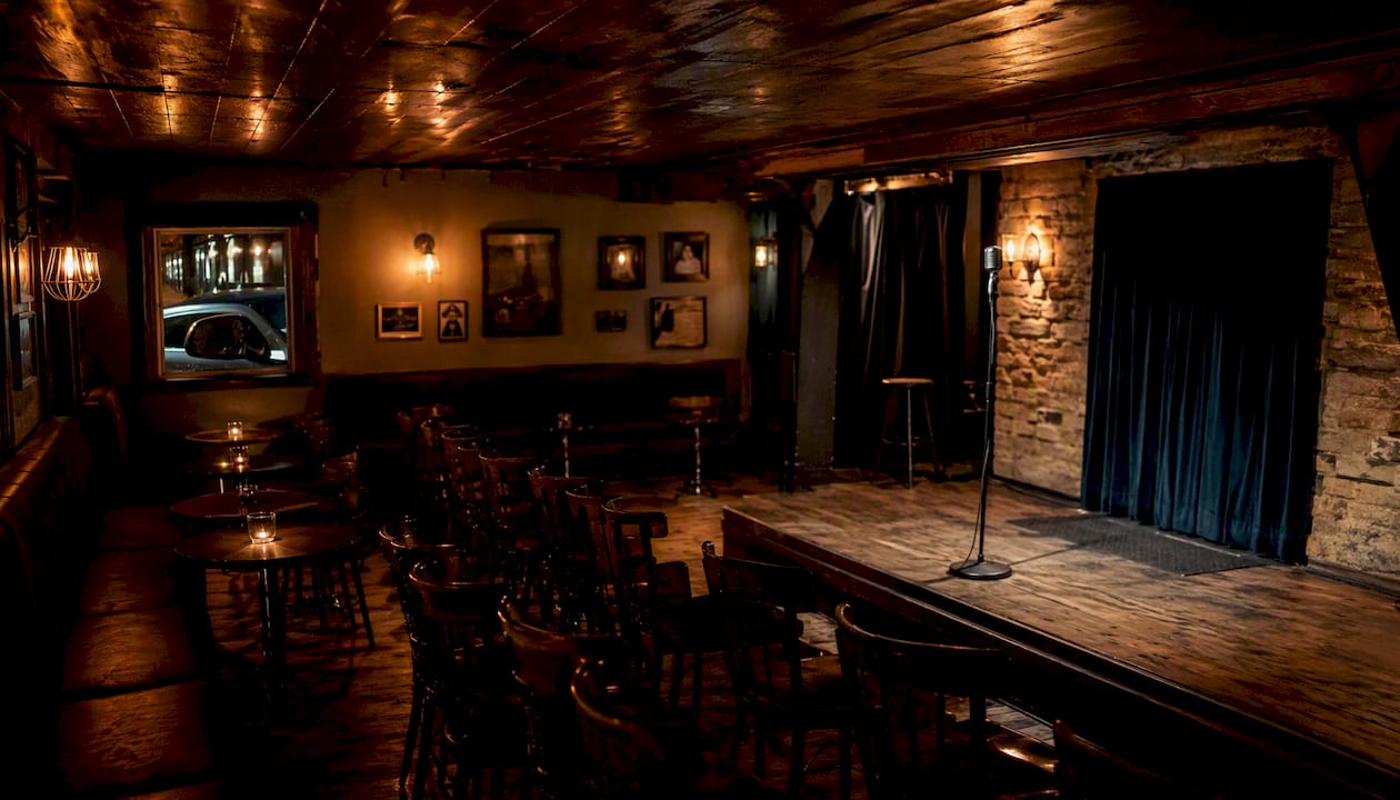 Interior of an intimate Austin music club stage area