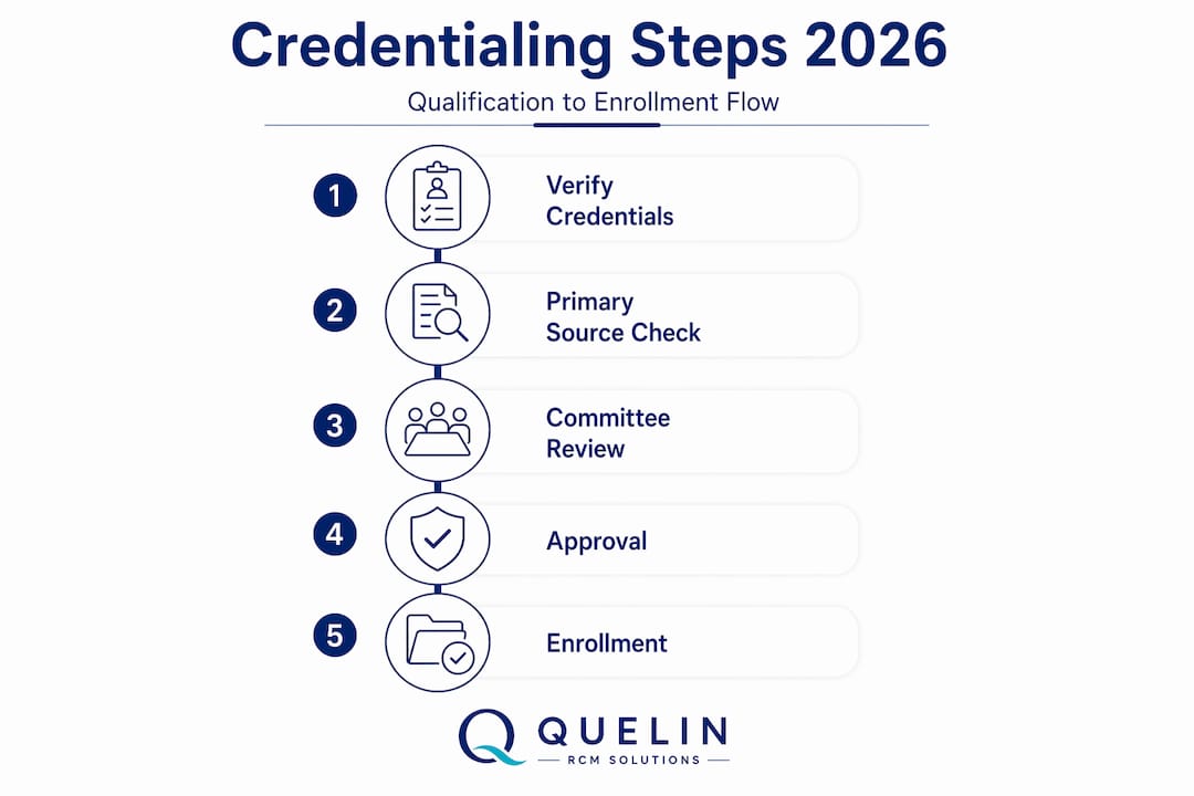 Infographic showing payor credentialing step flow