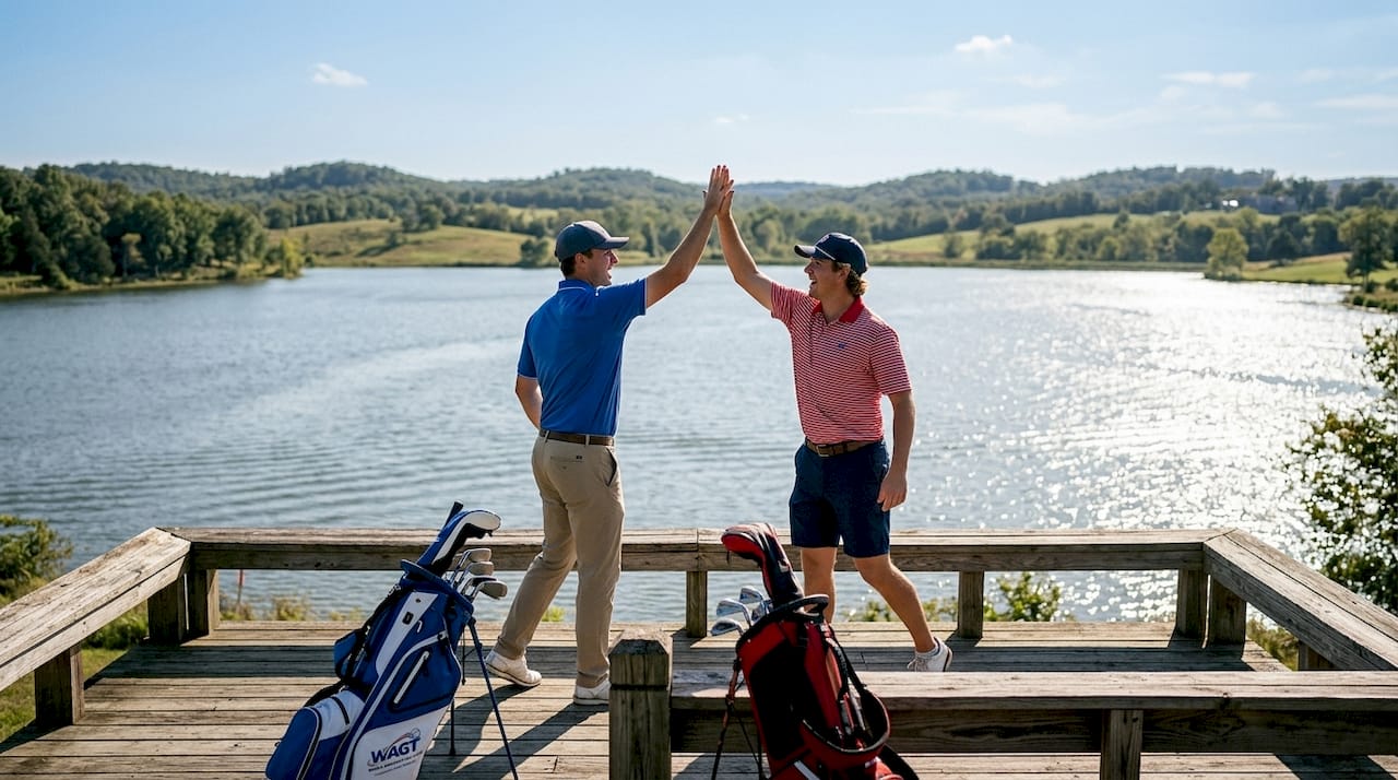 Golfers shaking hands after qualifier round