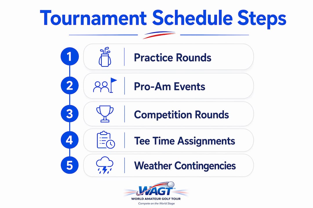 Infographic showing golf tournament schedule key steps