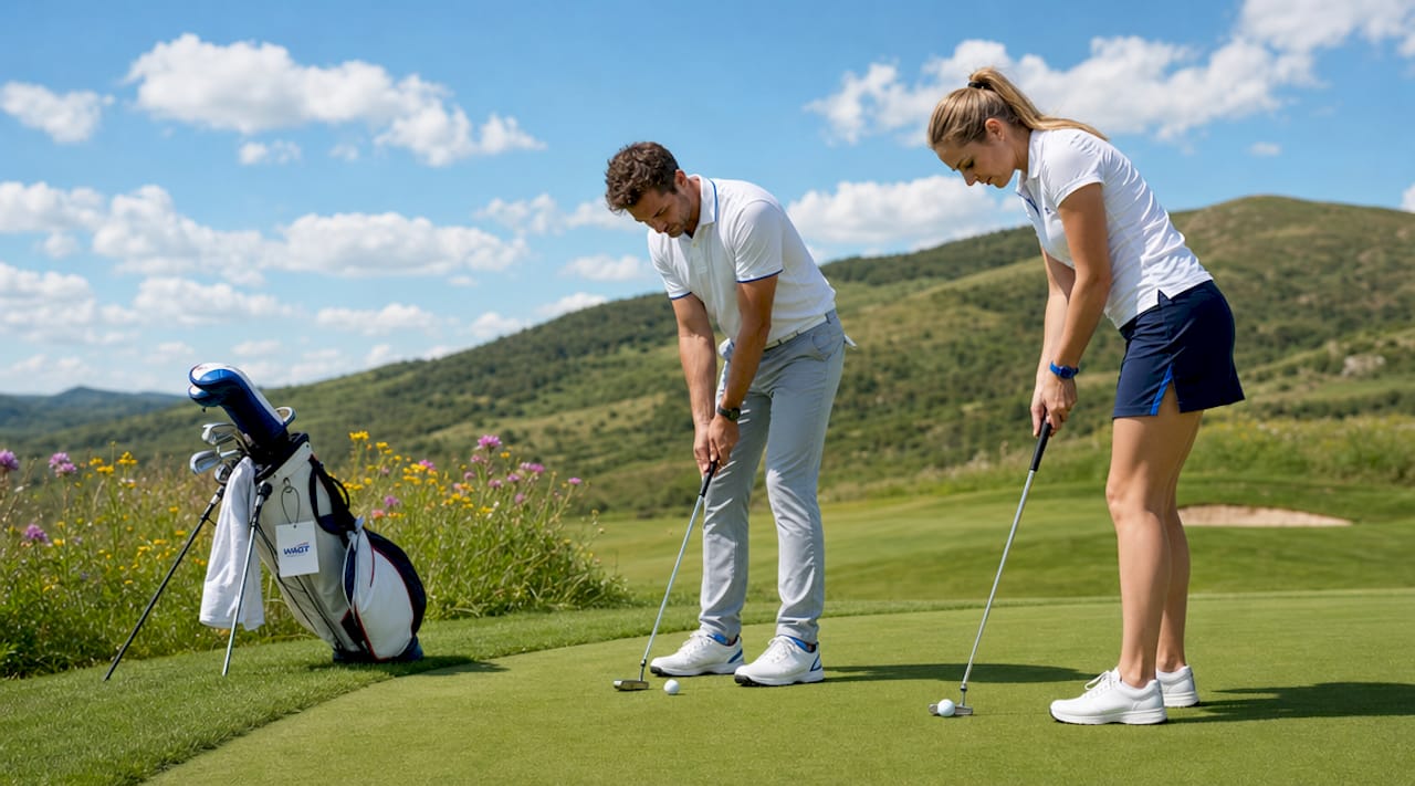 Golf group walking fairway during practice round