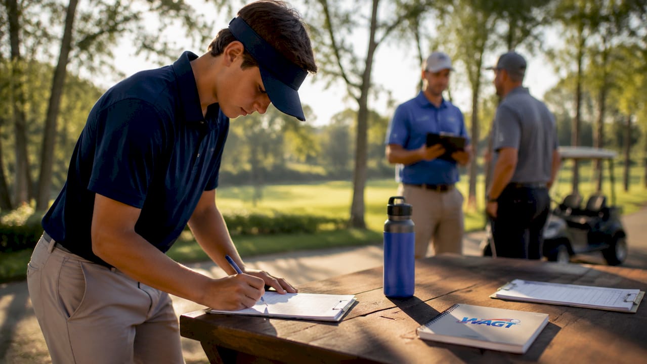 Junior golfer completing WAGR points paperwork