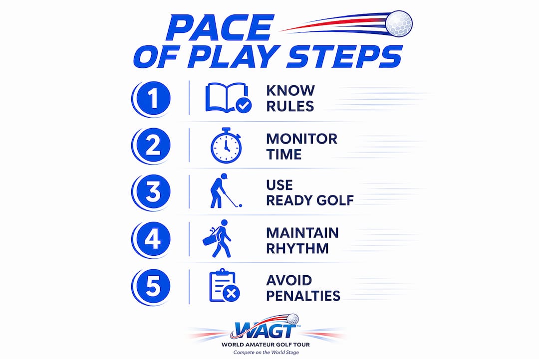 Infographic outlining key pace of play steps in golf tournaments