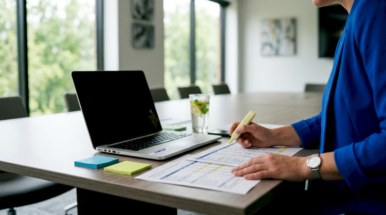 Hands reviewing golf tournament budget spreadsheets