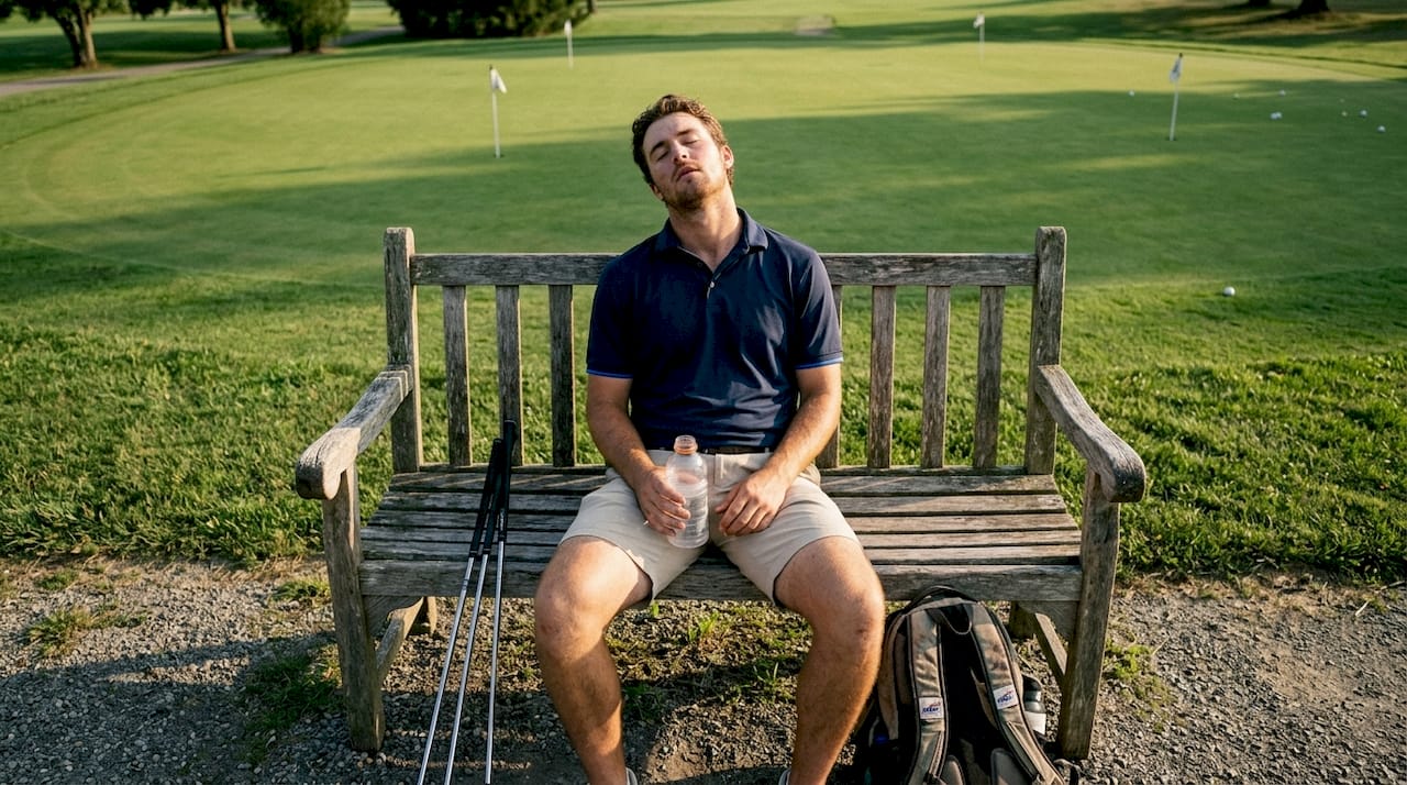 Golfer resting after intense training