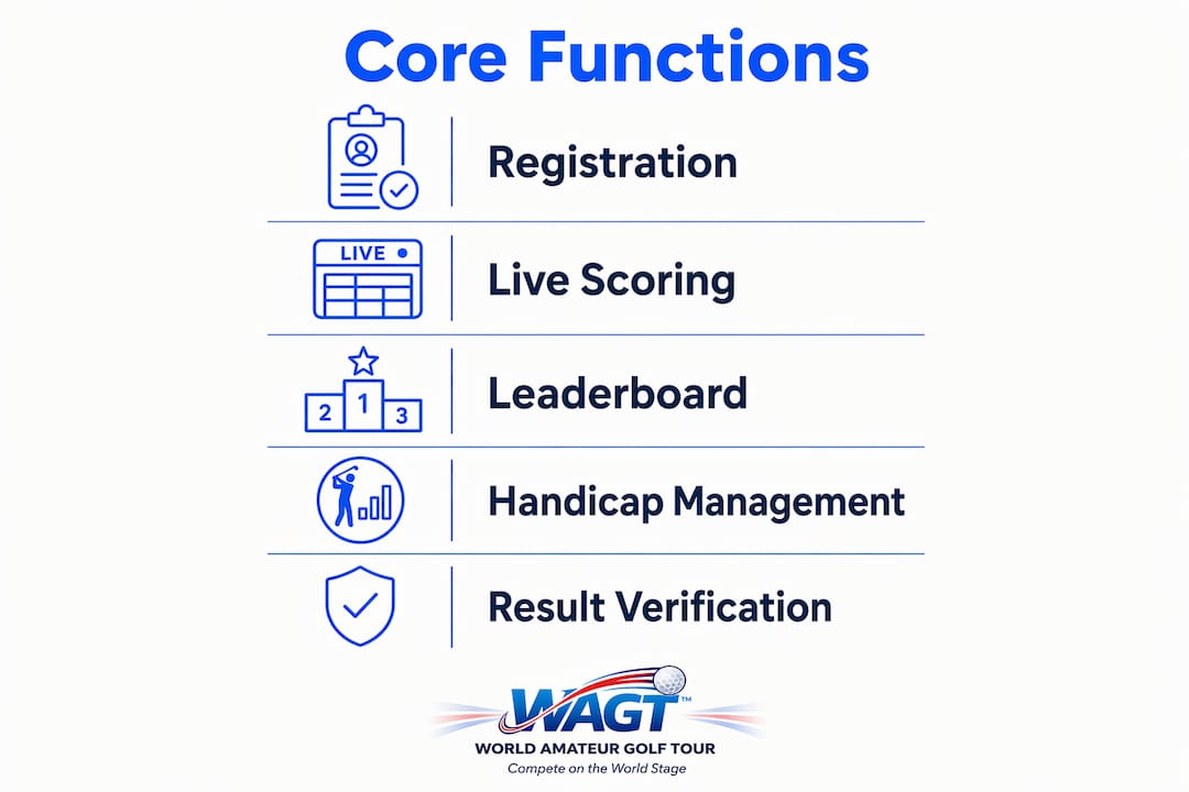 Infographic illustrating core functions of golf event scoring software