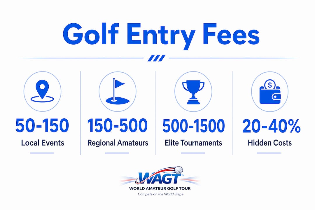 Infographic showing golf entry fee ranges and hidden costs