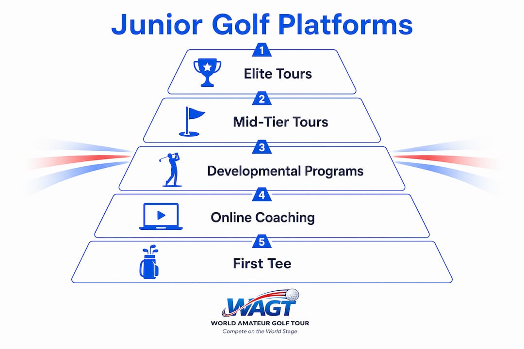 Infographic comparing junior golf platforms by tier