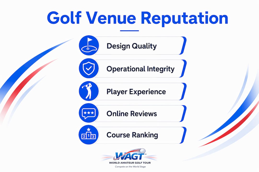 Infographic showing key factors of golf venue reputation