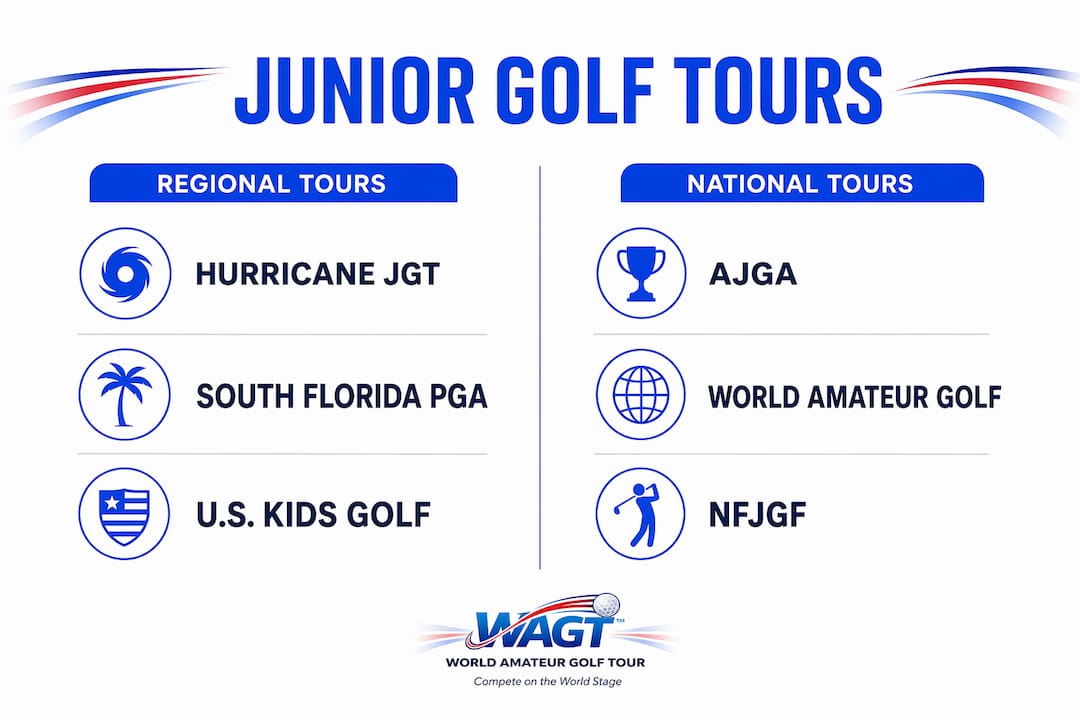 Infographic comparing regional and national junior golf tours