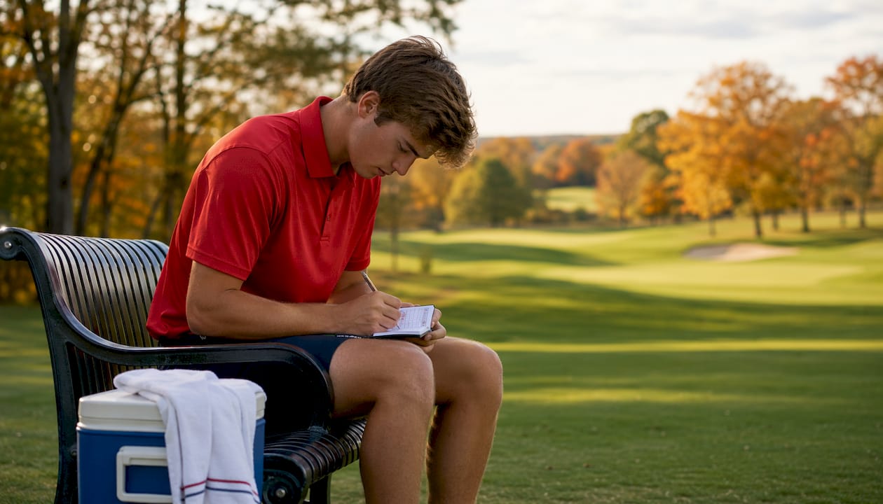 College golfer recording score with focus