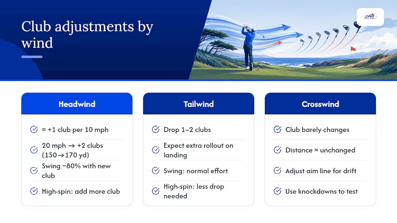 Diagram of golf club adjustments by wind condition