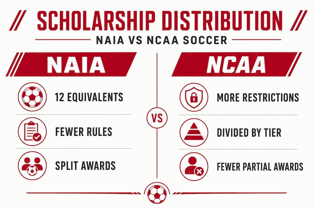 Infographic comparing NAIA and NCAA soccer scholarships