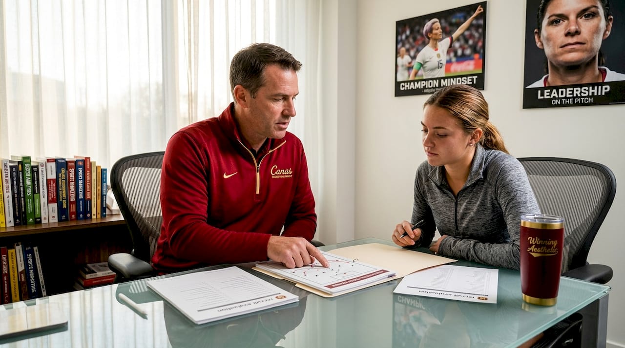 Coach and athlete review recruitment in office