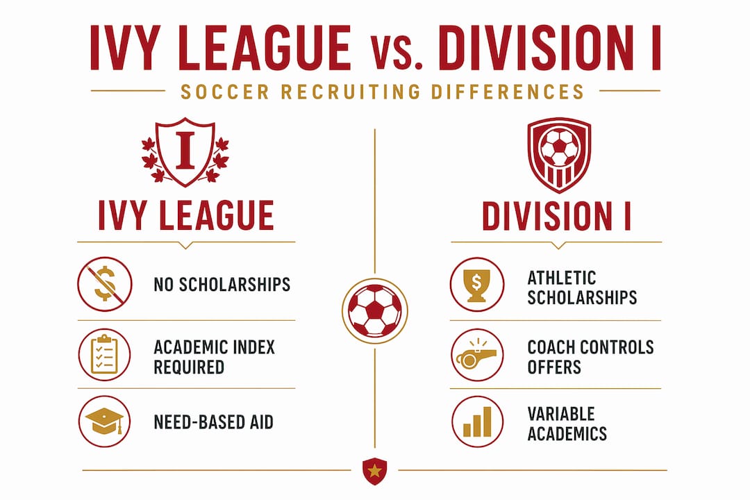 Infographic comparing Ivy League and Division I recruiting