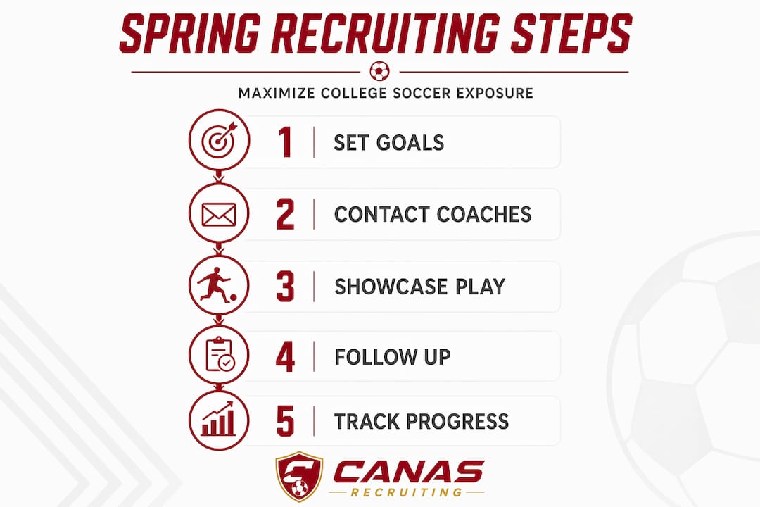 Infographic with five spring soccer recruiting process steps