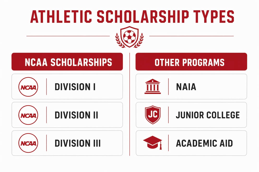 Comparison infographic of athletic scholarship types