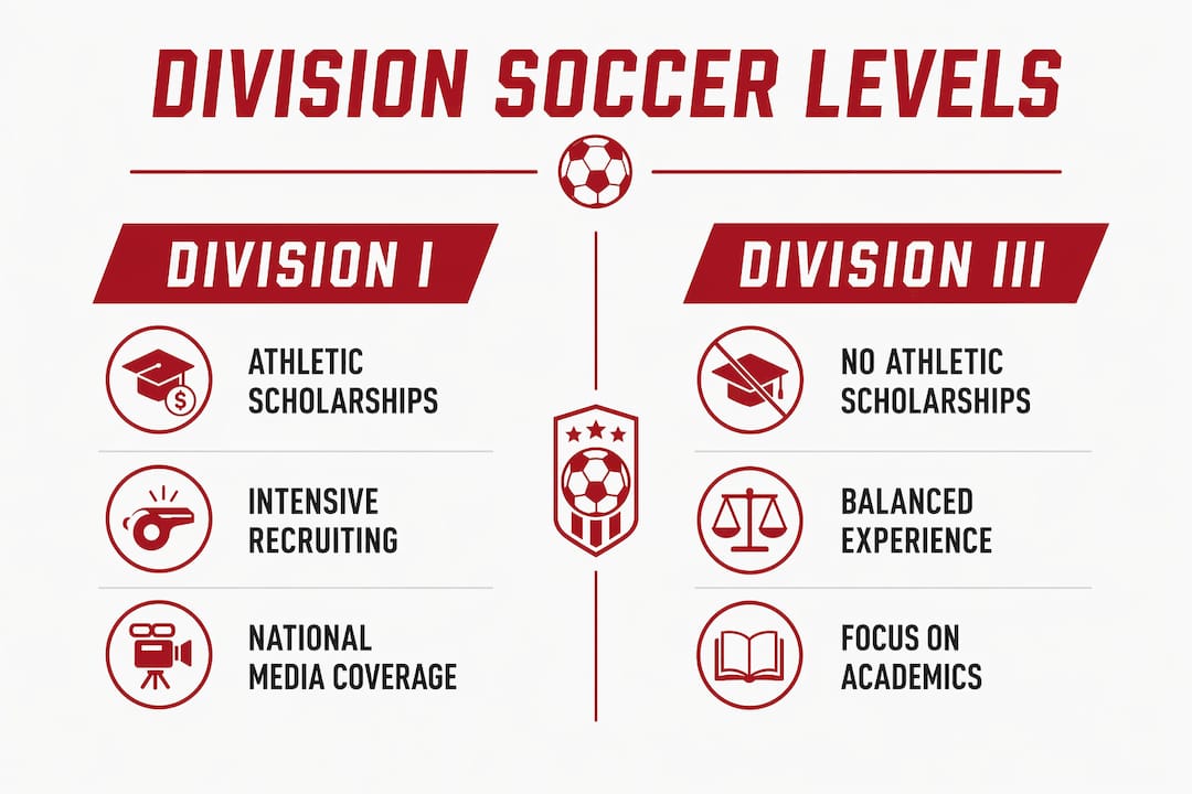 Infographic comparing Division I and Division III soccer