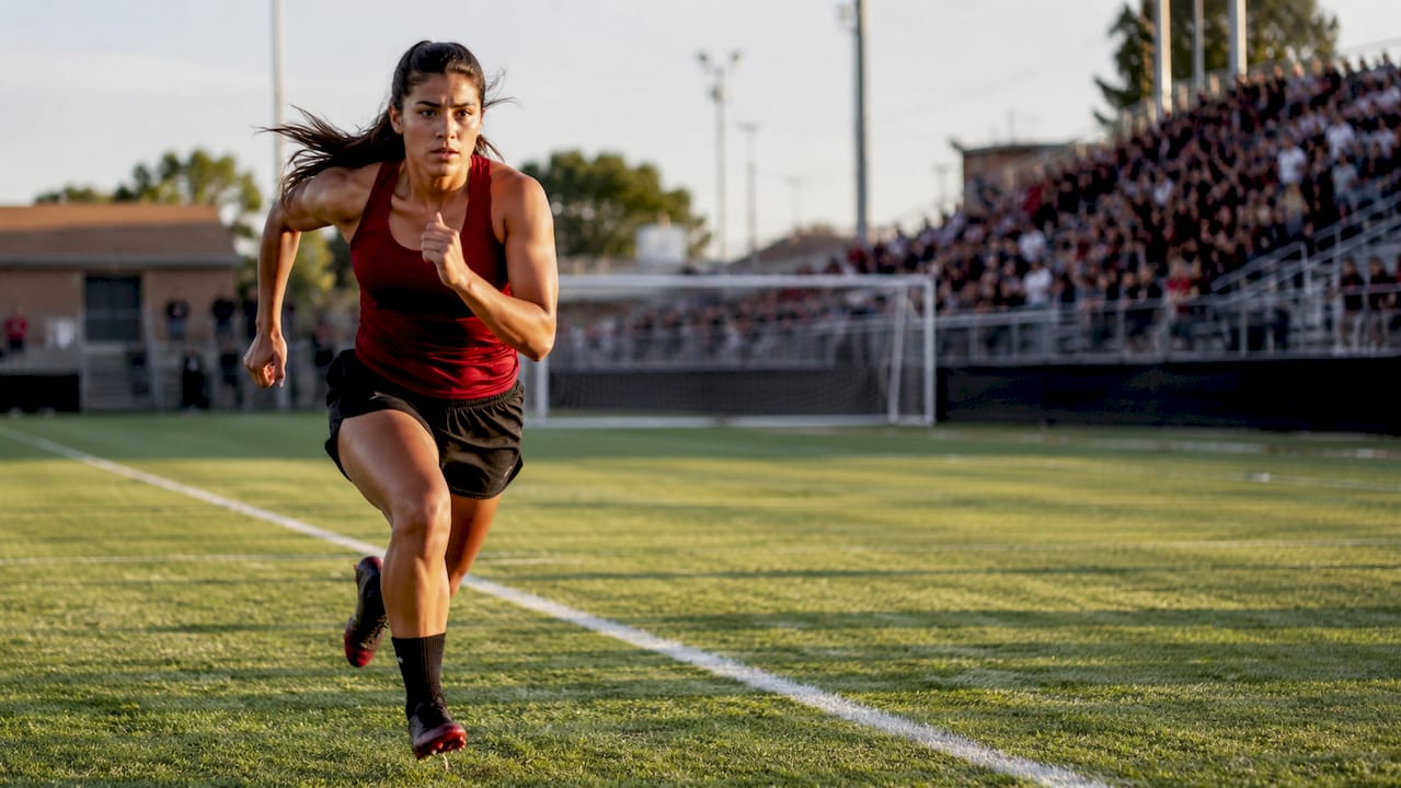 Male athlete sprinting on soccer field