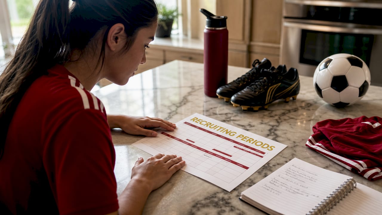 Hands holding recruiting timeline calendar over desk