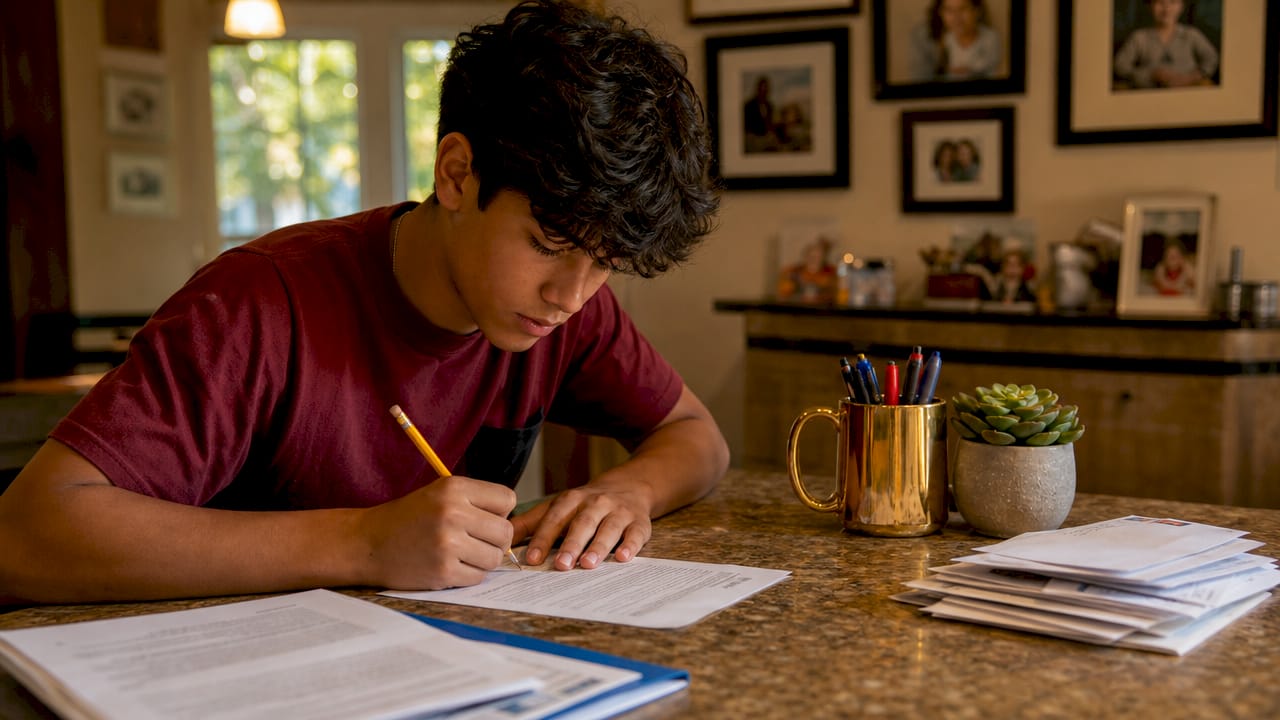 Teen completing FAFSA financial aid form