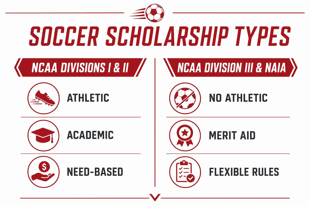 Infographic comparing soccer scholarships by NCAA division