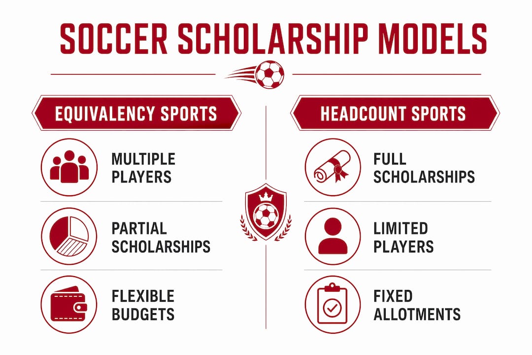 Infographic contrasting equivalency and headcount soccer scholarships
