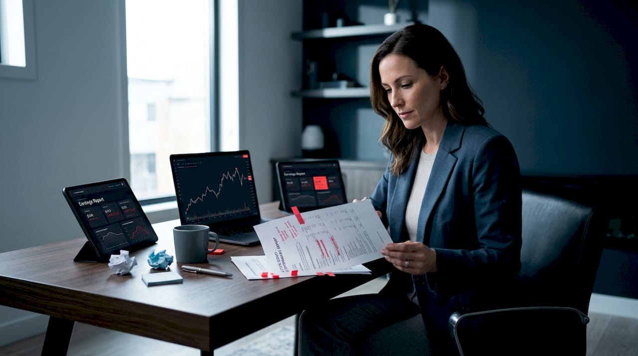 Investor analyzing company financial statements
