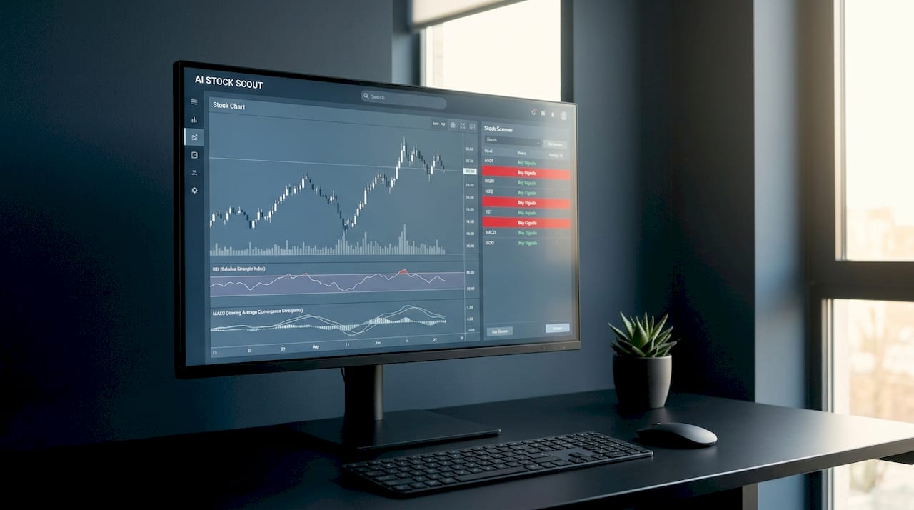 Close-up of stock charts with scan indicators