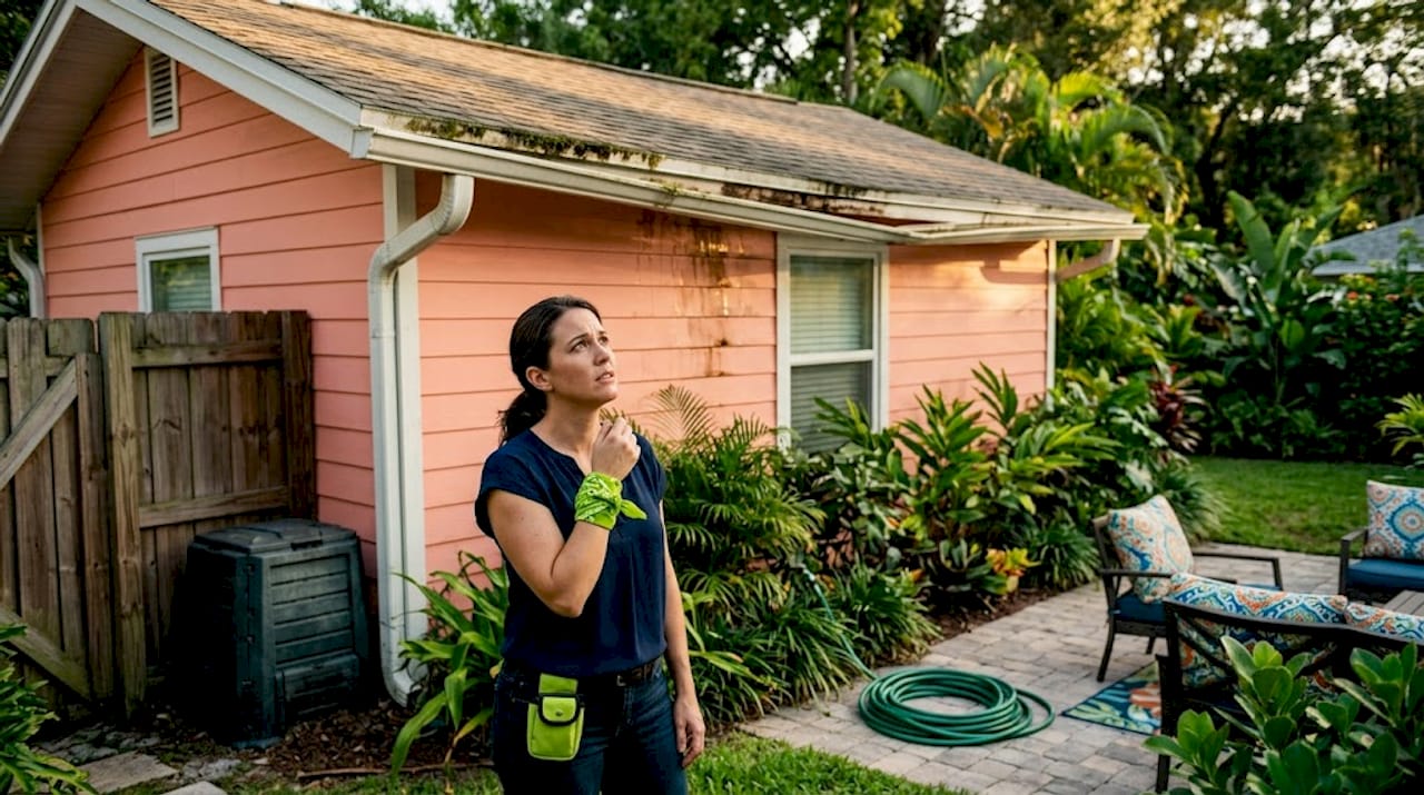 Sagging roofline on Florida home exterior