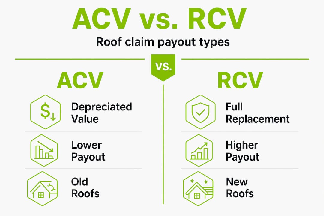 Infographic comparing ACV and RCV roof claims