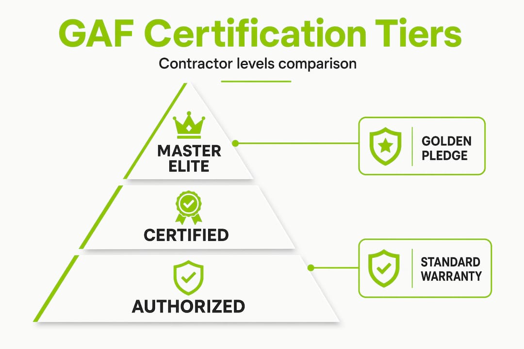 Hierarchy infographic of GAF contractor certification tiers