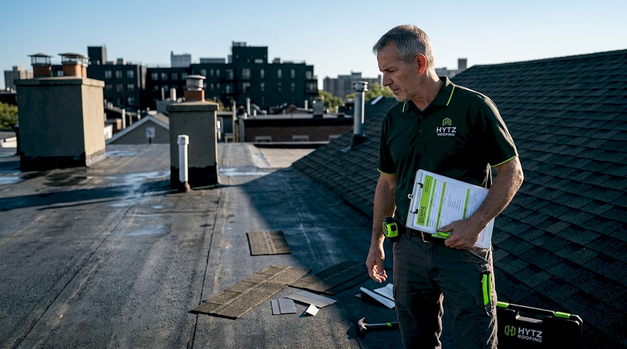 Building manager comparing two roof types