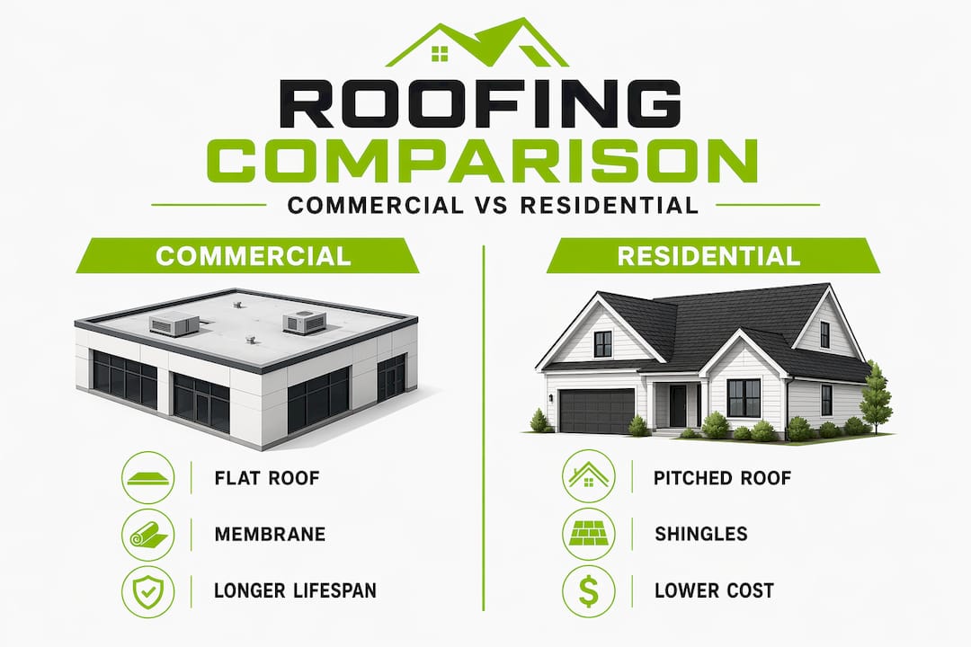 Infographic comparing commercial and residential roofing