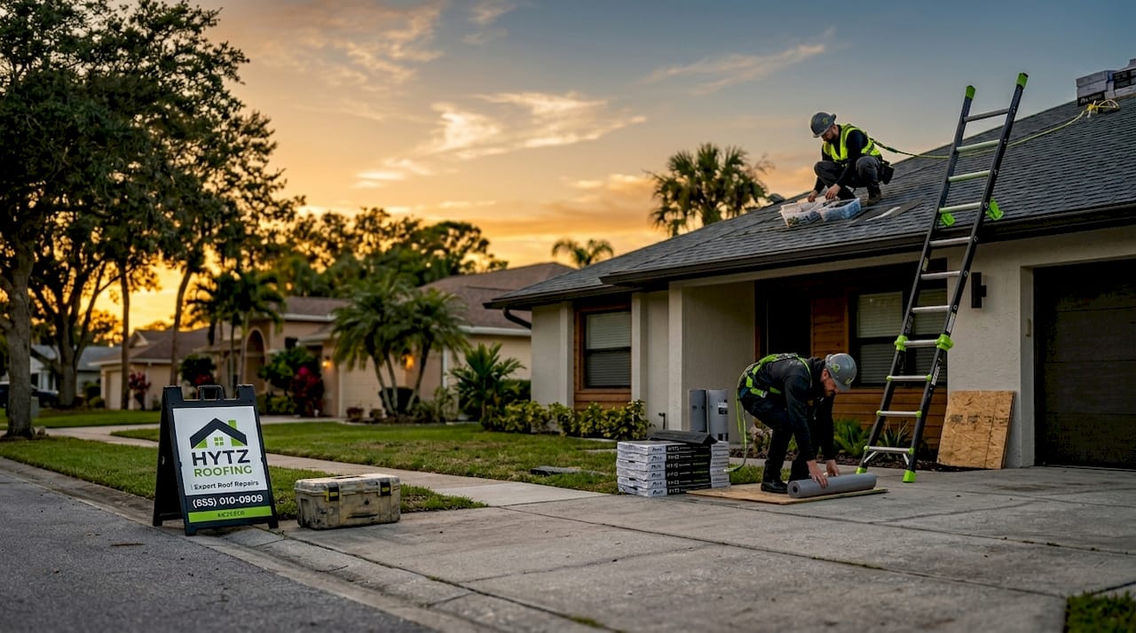 Florida home roof repairs in progress