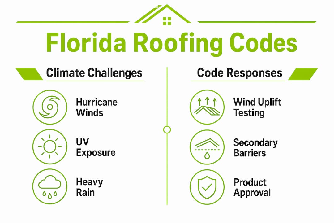 Infographic comparing Florida climate threats and roofing code responses