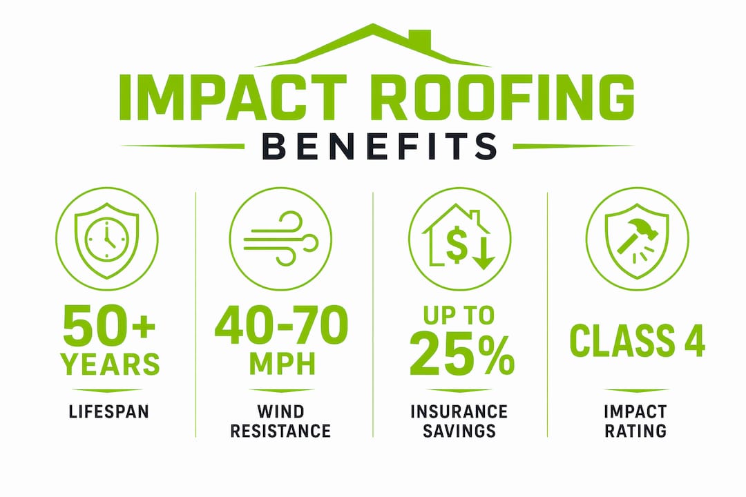 Infographic showing impact roofing key benefits