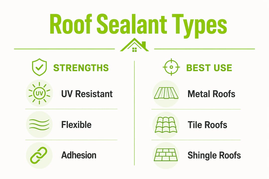 Infographic comparing strengths and best uses of roof sealants