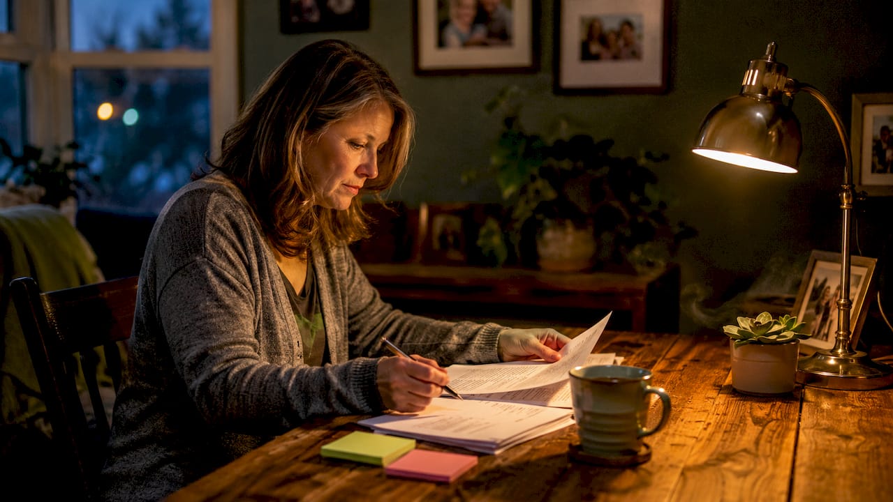 Woman reviewing roofing financing documents