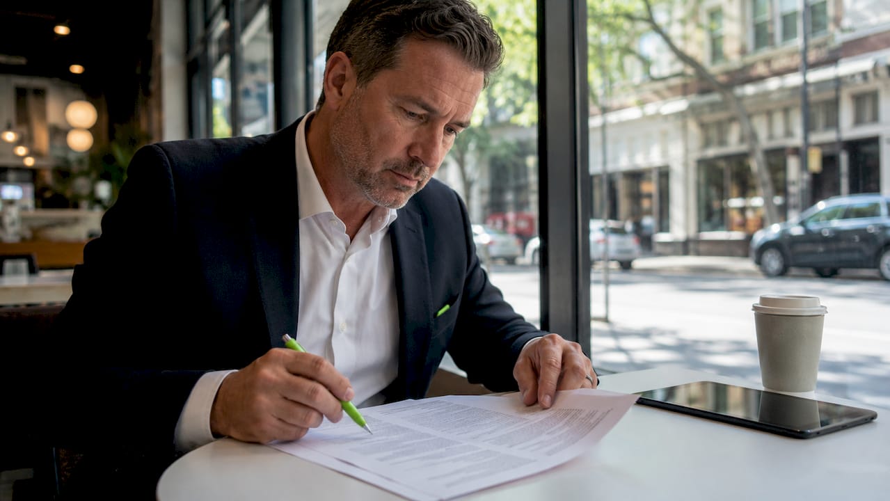 Property owner reviewing commercial roofing contract