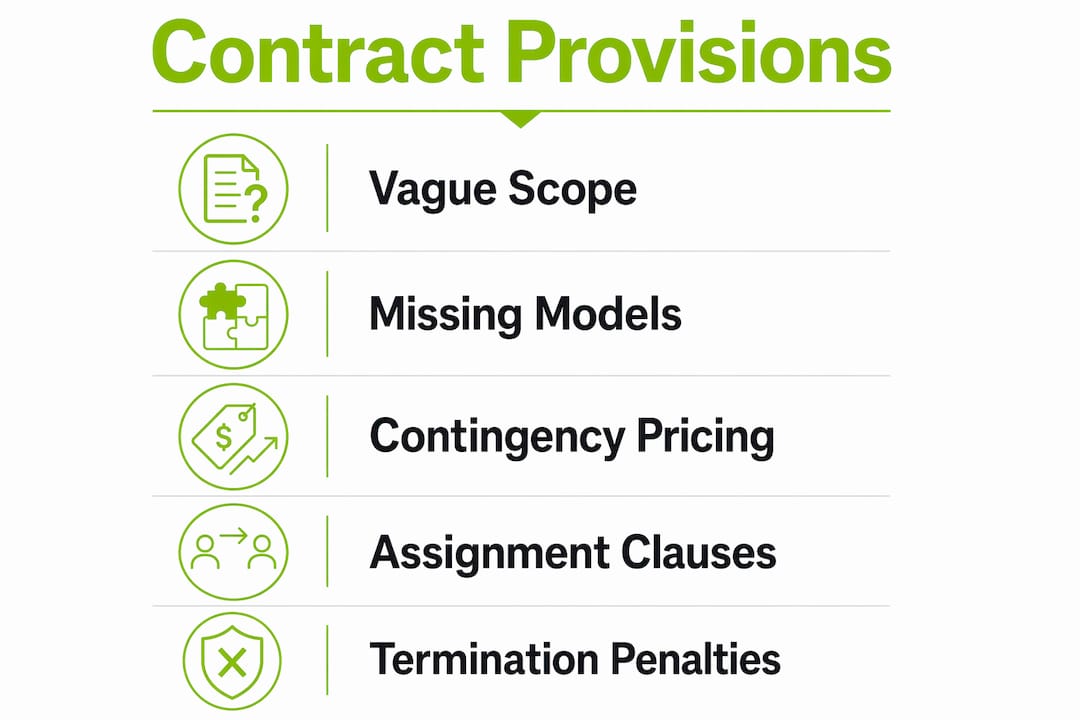 Infographic showing key commercial roofing contract provisions
